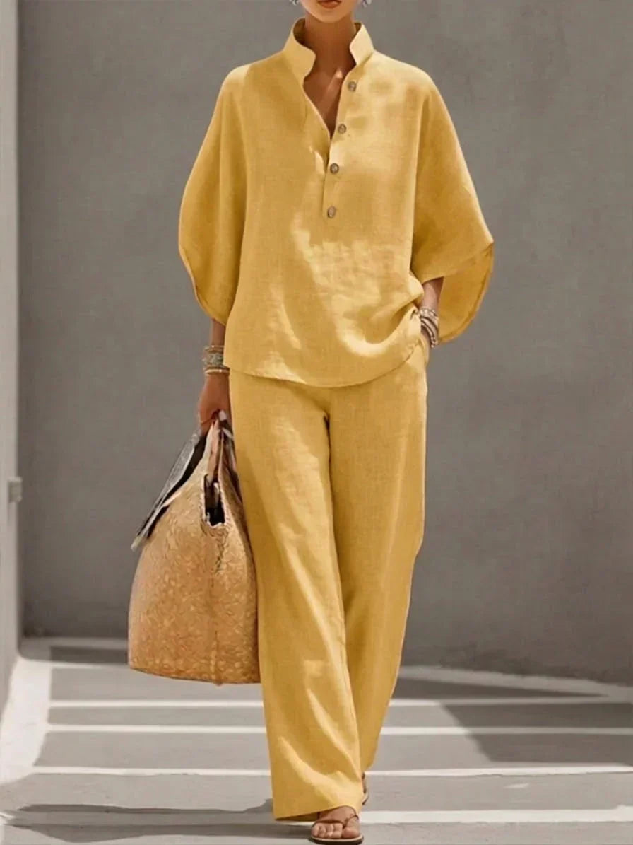 Miriam | Ensemble en lin avec manches chauve-souris et pantalon large
