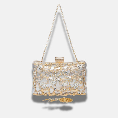 Parthénie | Pochette soirée dorée brodée