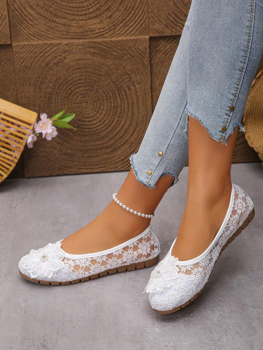 Péonie - Ballerines Orthopédiques Dentelle & Fleur Perlée