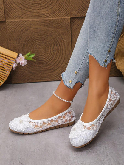 Péonie - Ballerines Orthopédiques Dentelle & Fleur Perlée