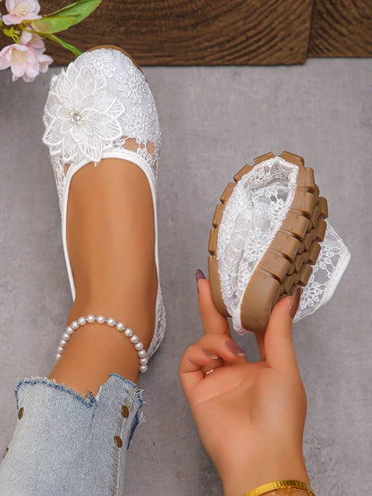 Péonie - Ballerines Orthopédiques Dentelle & Fleur Perlée