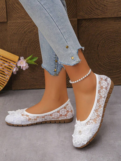 Péonie - Ballerines Orthopédiques Dentelle & Fleur Perlée