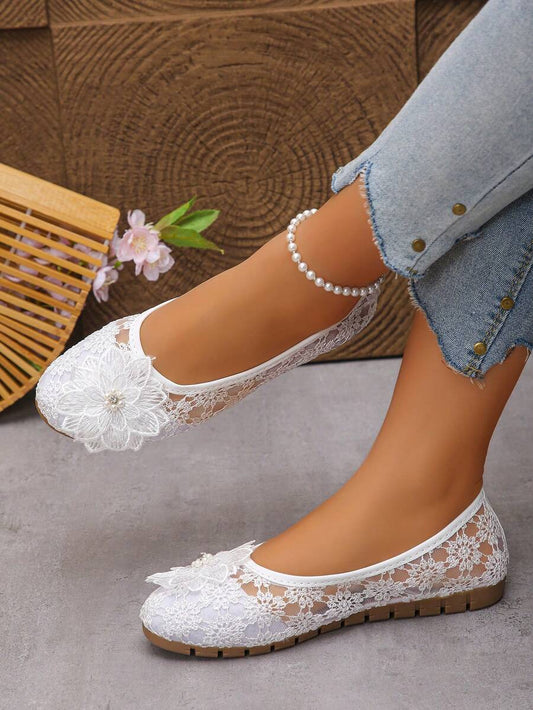 Péonie - Ballerines Orthopédiques Dentelle & Fleur Perlée