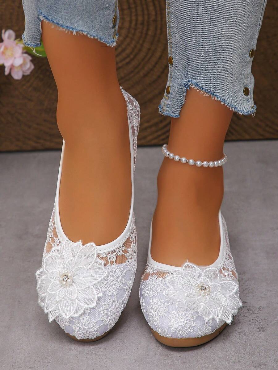 Péonie - Ballerines Orthopédiques Dentelle & Fleur Perlée