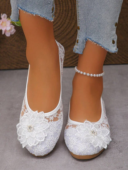 Péonie - Ballerines Orthopédiques Dentelle & Fleur Perlée