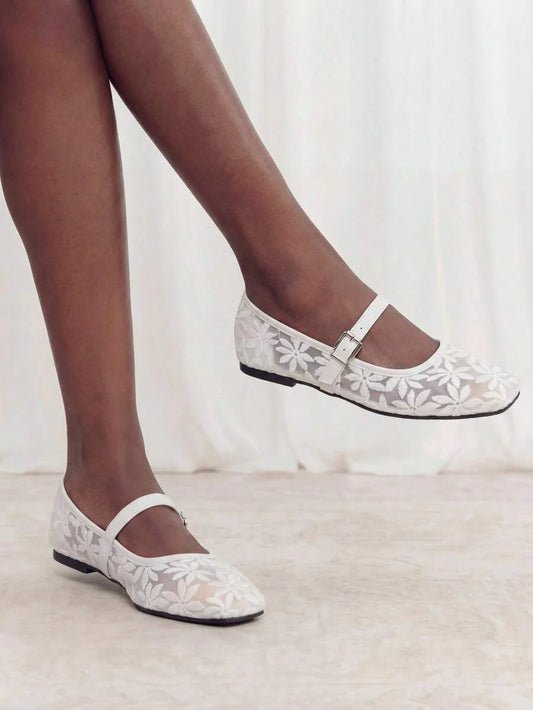 Jasmine - Ballerines Orthopédiques Mary Jane Broderie Florale