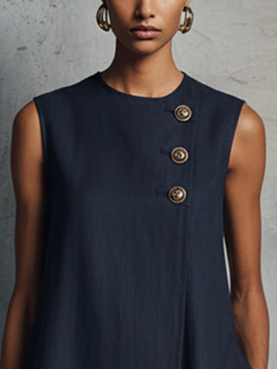 Louise | Robe Mini Épurée Col Rond, Sans Manches