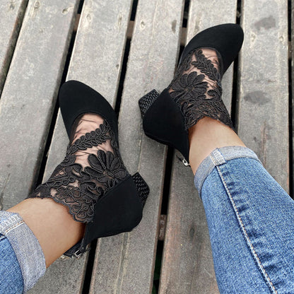 Céleste | Bottines Dentelle à Talon Carré