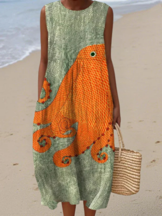 Denisa™ | Robe midi à motif océanique