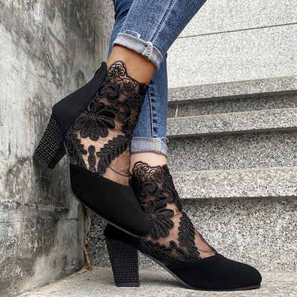 Céleste | Bottines Dentelle à Talon Carré
