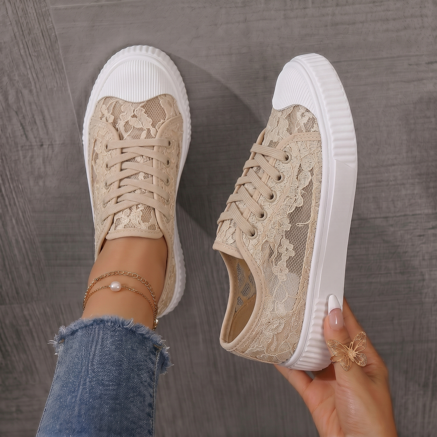 Flore | Baskets en Dentelle à Lacets