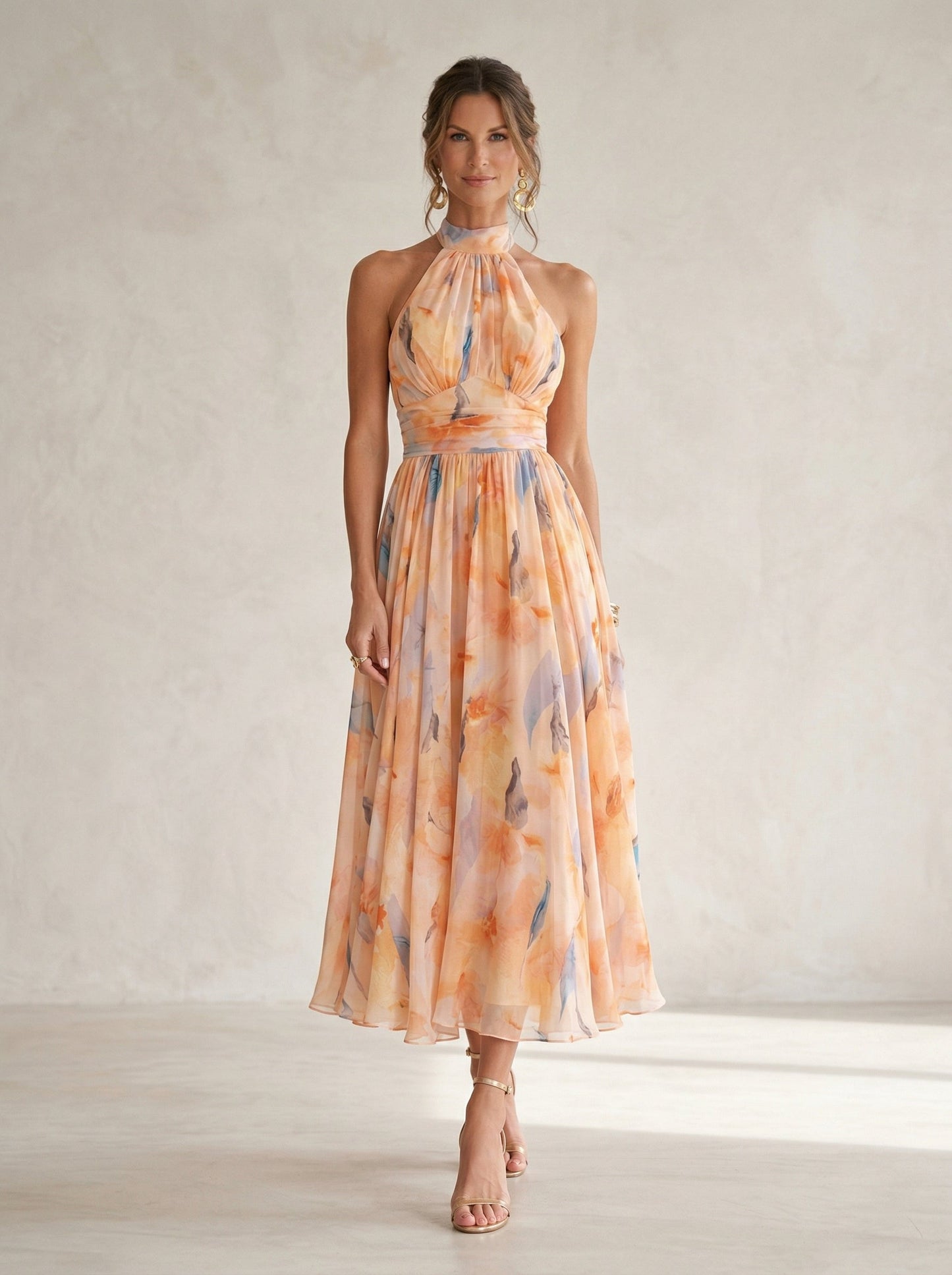 Robe col halter imprime aquarelle