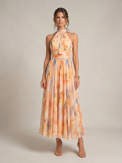 Robe col halter imprime aquarelle