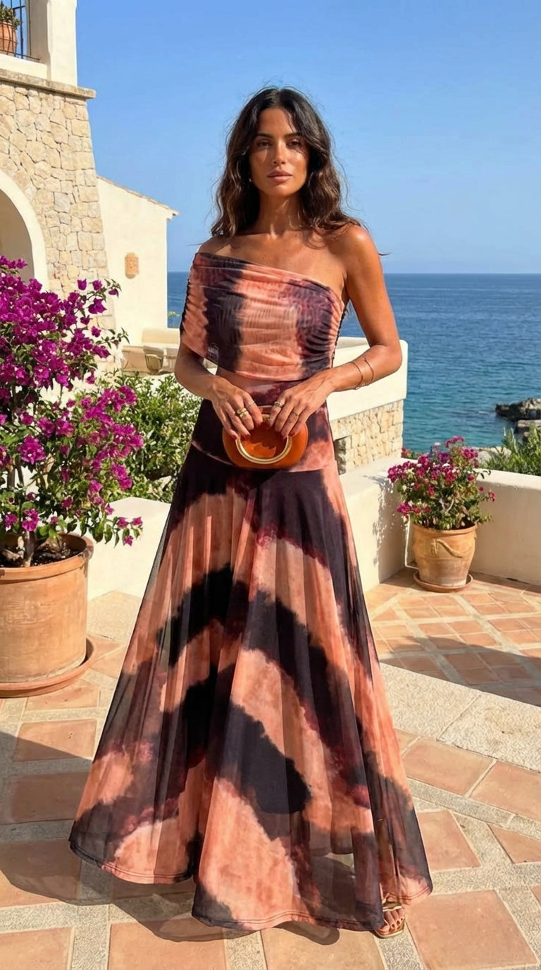 Robe imprime orange et marron