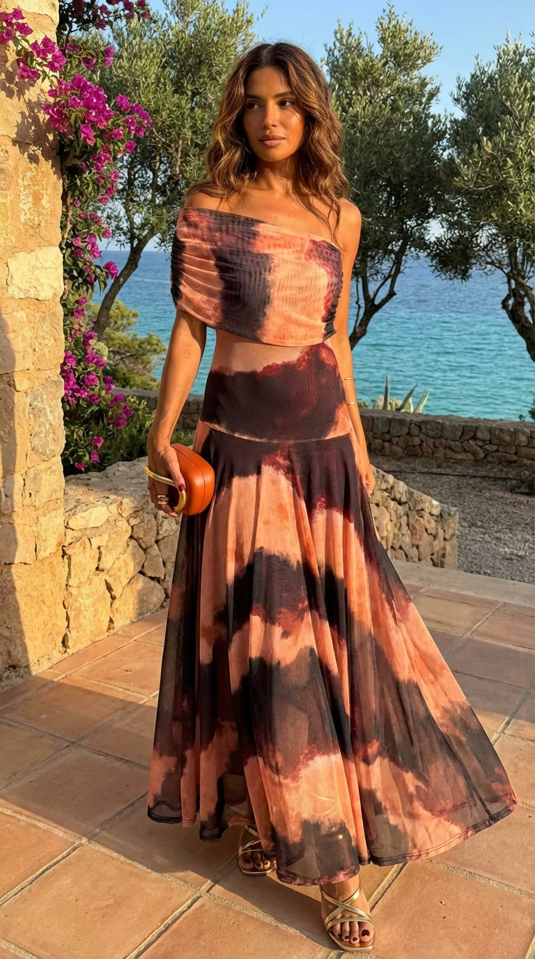 Robe imprime orange et marron