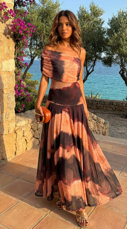 Robe imprime orange et marron