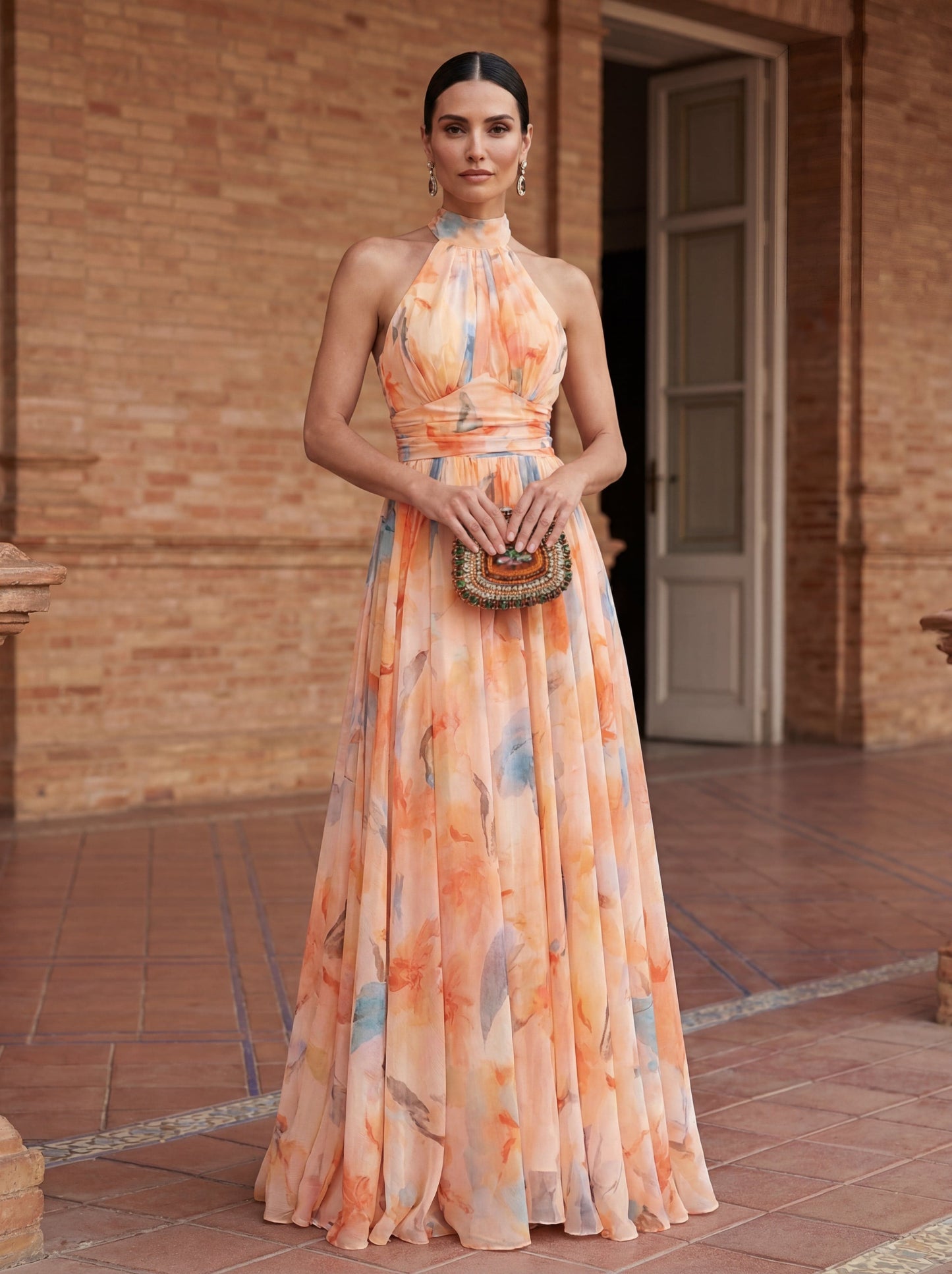 Robe col halter imprime aquarelle