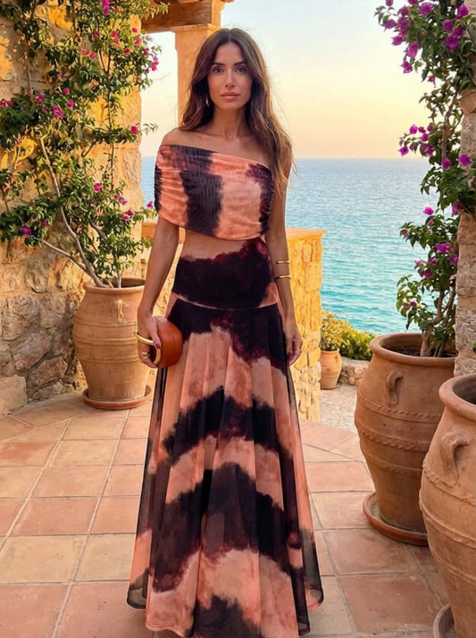 Robe imprime orange et marron