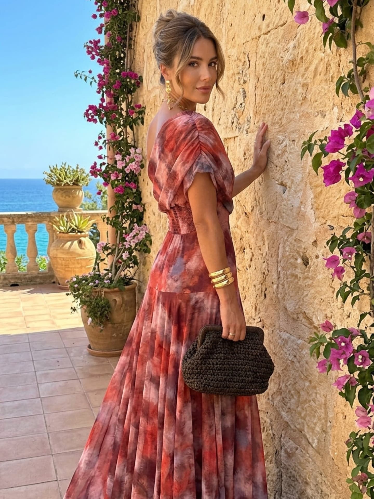 Robe longue epaules tombantes aquarelle