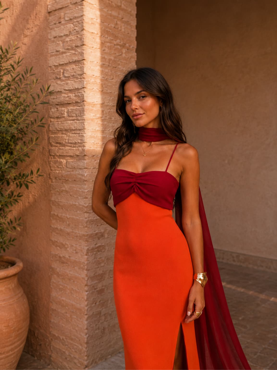 Robe longue drapee bicolore