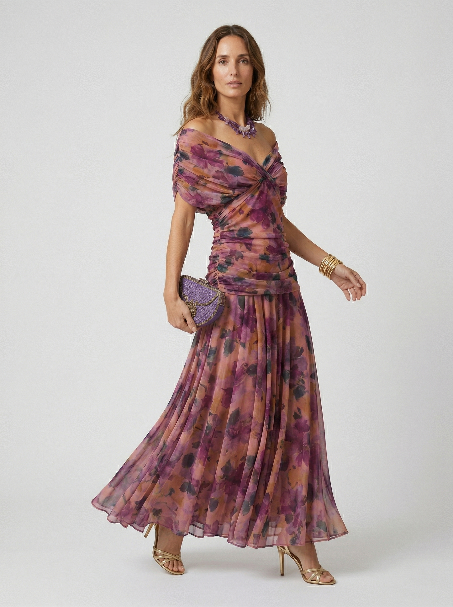 Robe longue avec decollete en V