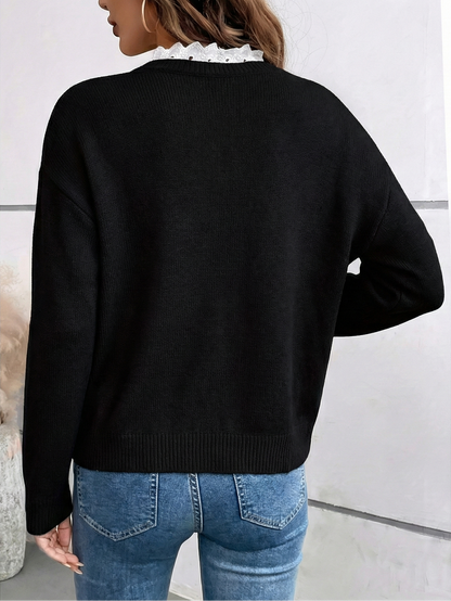 Céline | Pull Chic en Tricot avec Col en Dentelle Élégant