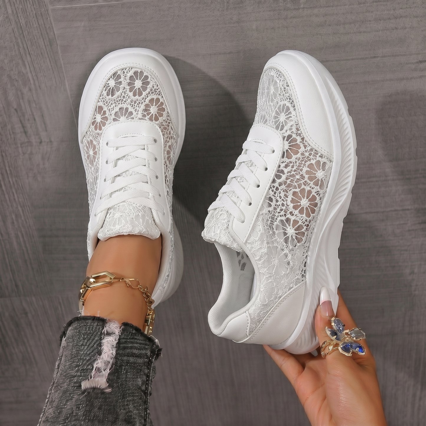 Perle | Baskets en Dentelle Florale à Lacets