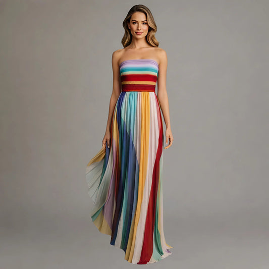 Aurore | Robe maxi bustier rayures colorées
