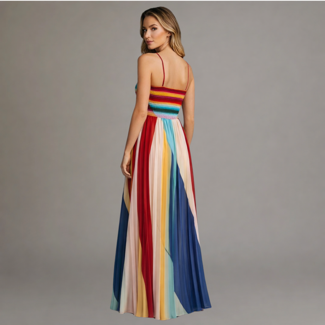 Aurore | Robe maxi bustier rayures colorées