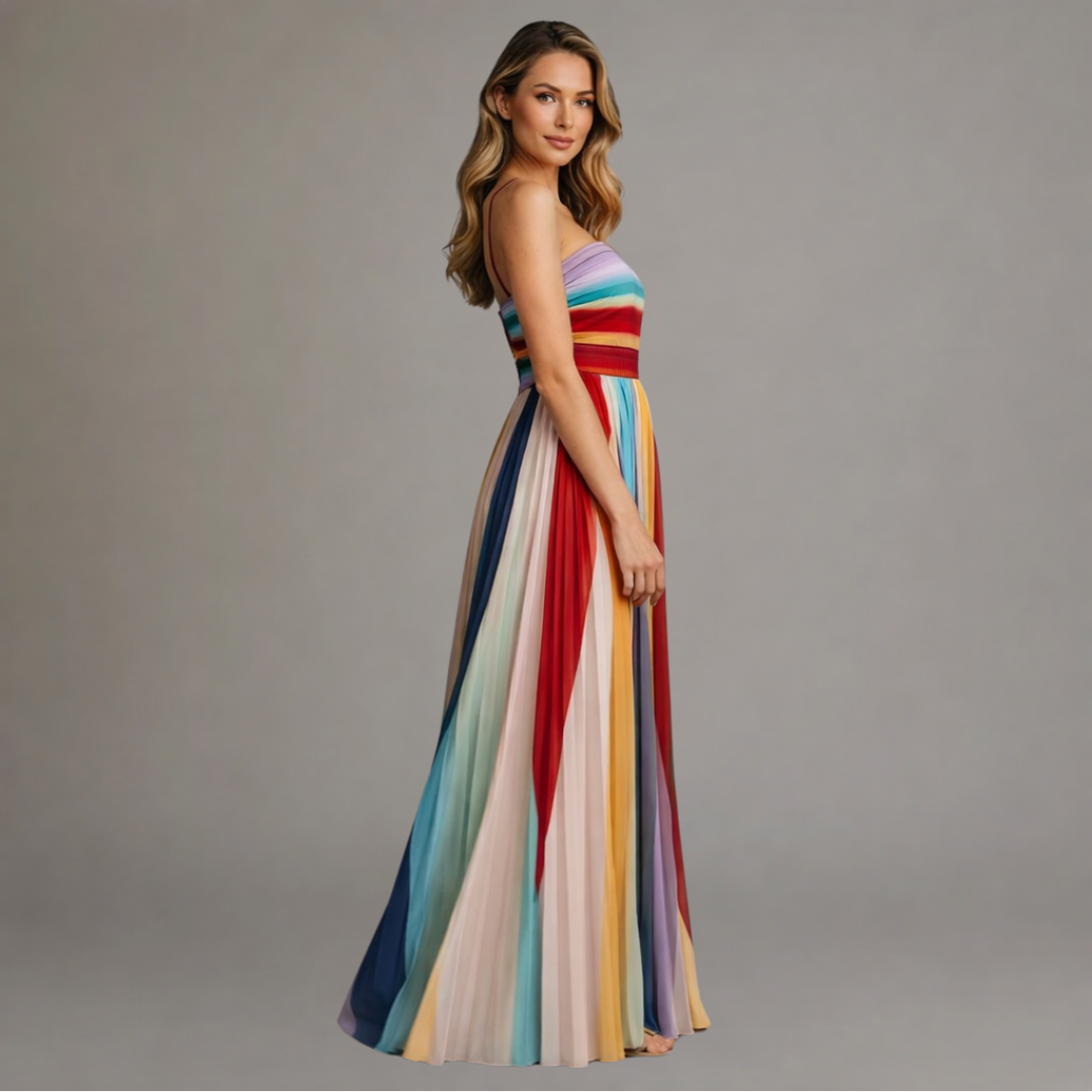 Aurore | Robe maxi bustier rayures colorées