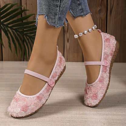 Rosette - Ballerines Orthopédiques Mary Jane Roses en Relief