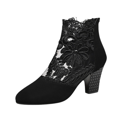 Céleste | Bottines Dentelle à Talon Carré