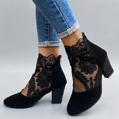 Céleste | Bottines Dentelle à Talon Carré