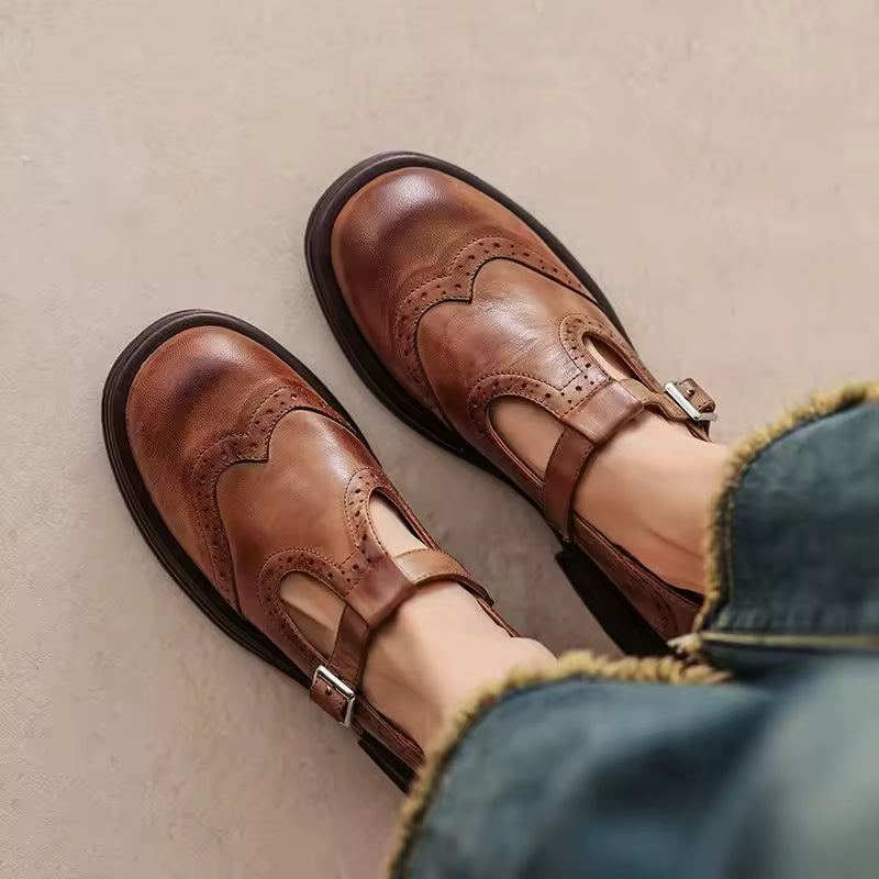 Elsbeth | Ballerines vintage en cuir avec bride en T