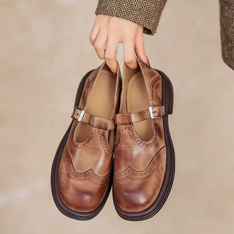 Elsbeth | Ballerines vintage en cuir avec bride en T