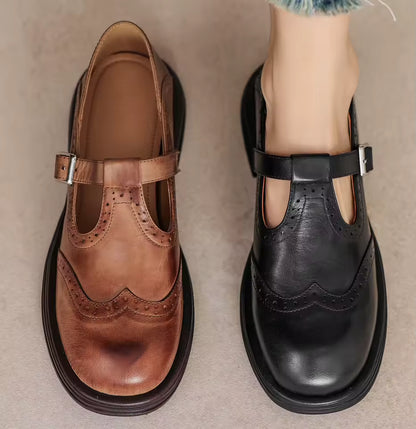 Elsbeth | Ballerines vintage en cuir avec bride en T