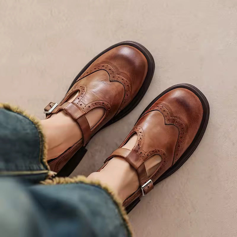 Elsbeth | Ballerines vintage en cuir avec bride en T