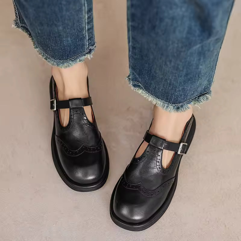 Elsbeth | Ballerines vintage en cuir avec bride en T