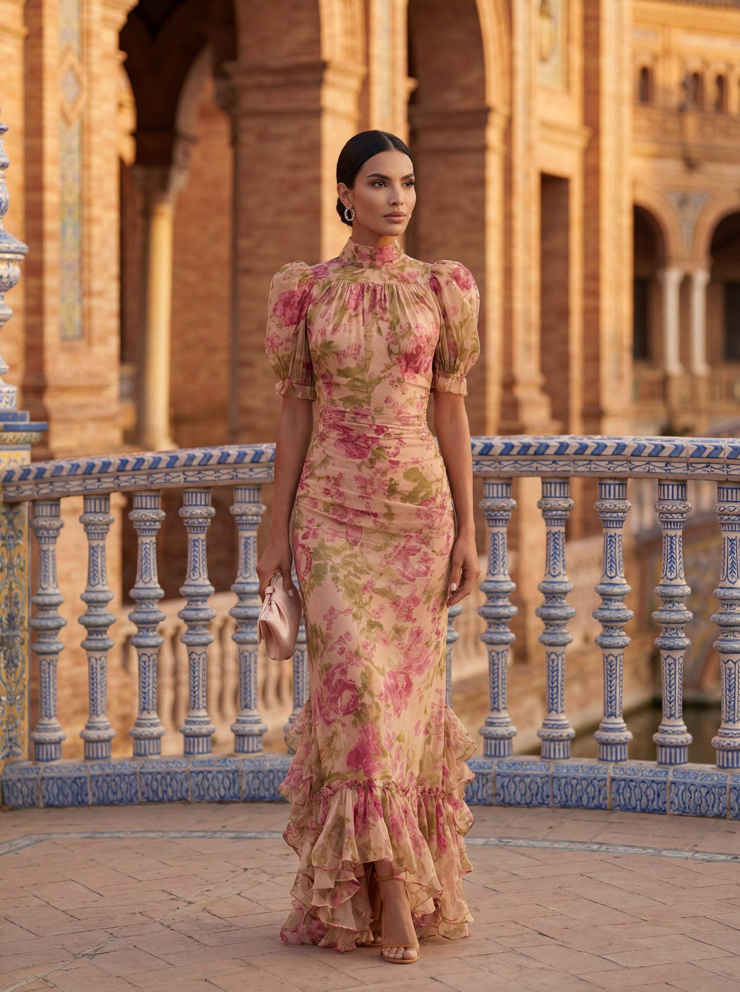 Séraphine | Robe longue fleurie col montant
