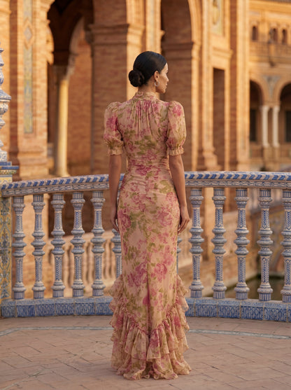 Séraphine | Robe longue fleurie col montant