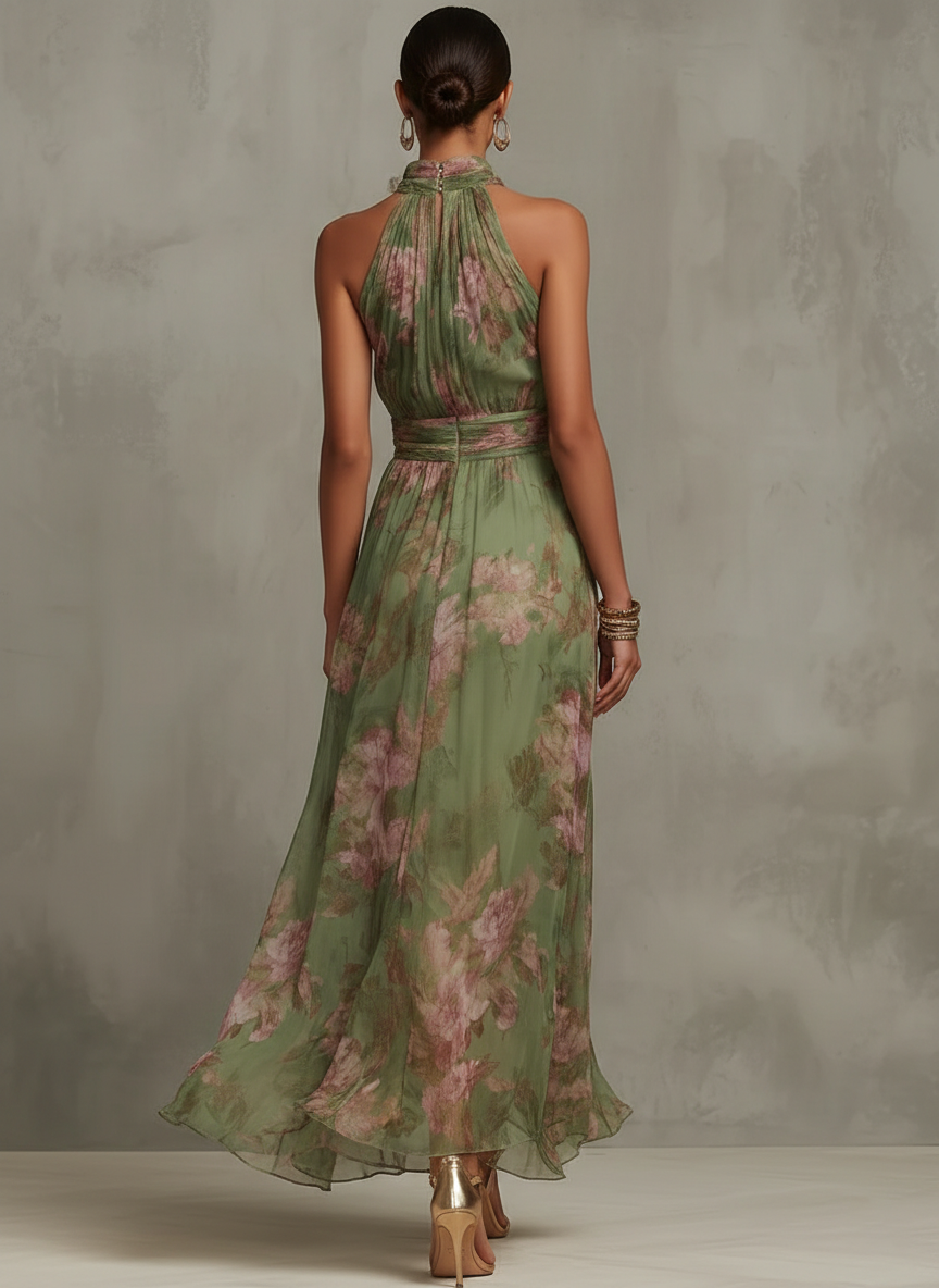 Camille | Robe maxi fleurie col licou
