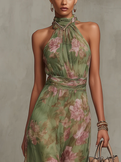 Camille | Robe maxi fleurie col licou