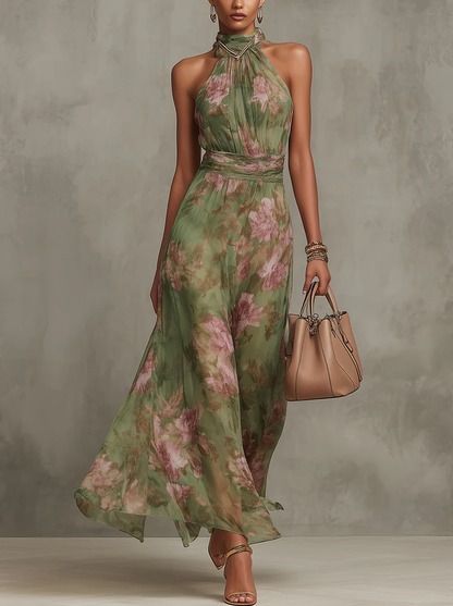 Camille | Robe maxi fleurie col licou