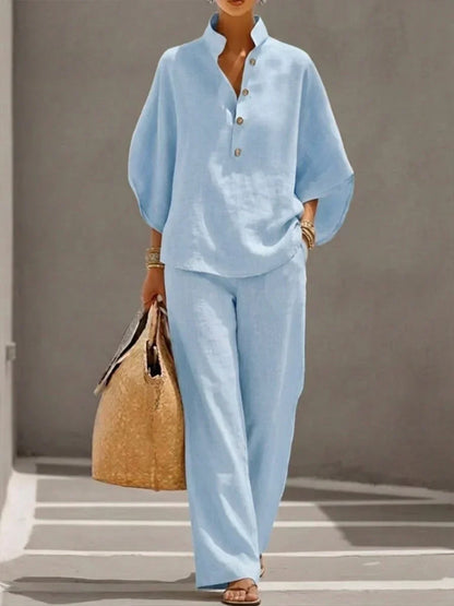 Miriam | Ensemble en lin avec manches chauve-souris et pantalon large