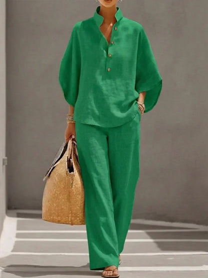 Miriam | Ensemble en lin avec manches chauve-souris et pantalon large
